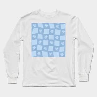 Large Floral Checker Board - Pastel Sky Blue Long Sleeve T-Shirt